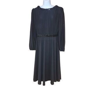 Vintage Boston Maid Sz 10 Black Pleated And Ruffled Dress, sequin collar